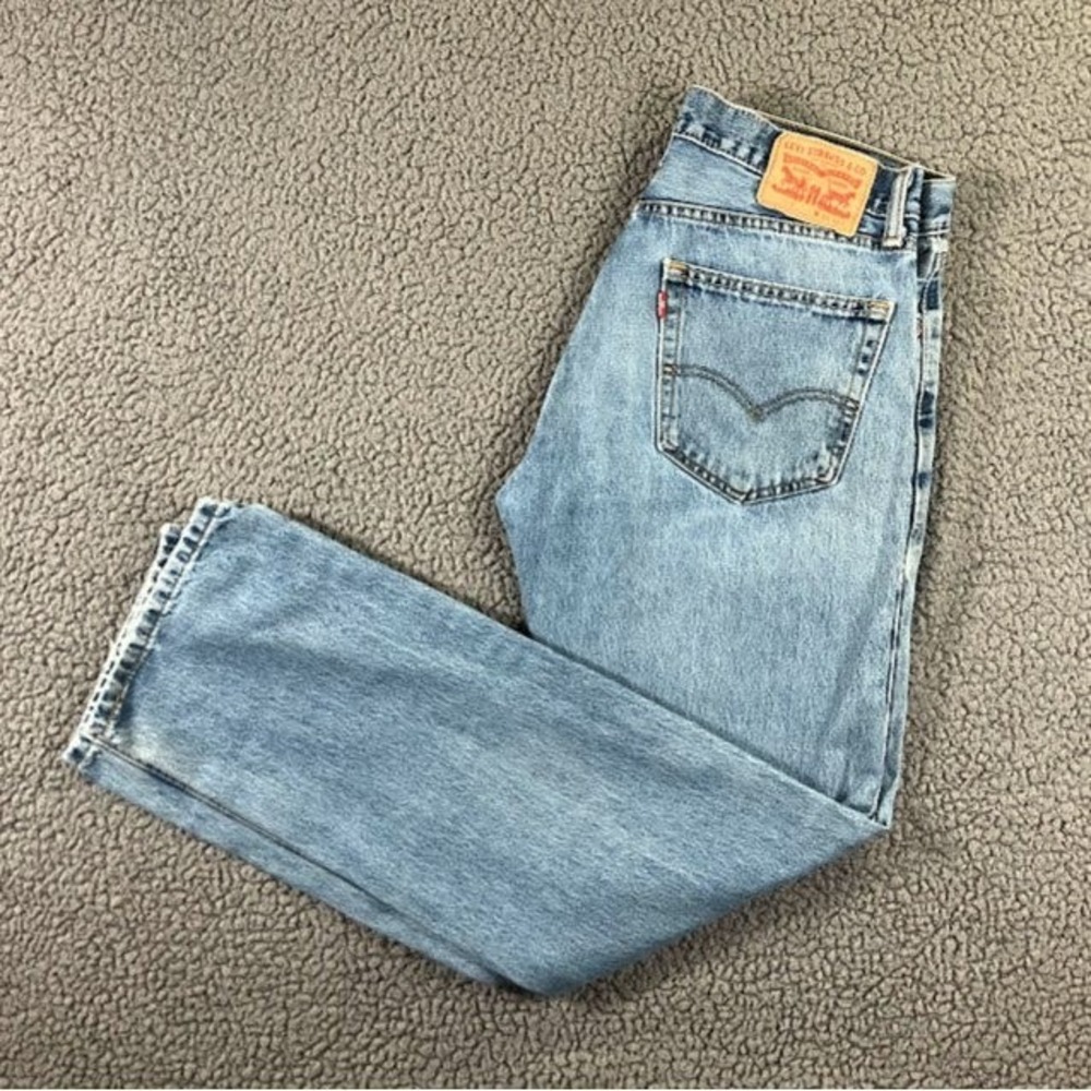 Levis 505 Regular Fit Straight Leg Jeans Light Wash Blue Mens 33x32 Distressed - Picture 10 of 11